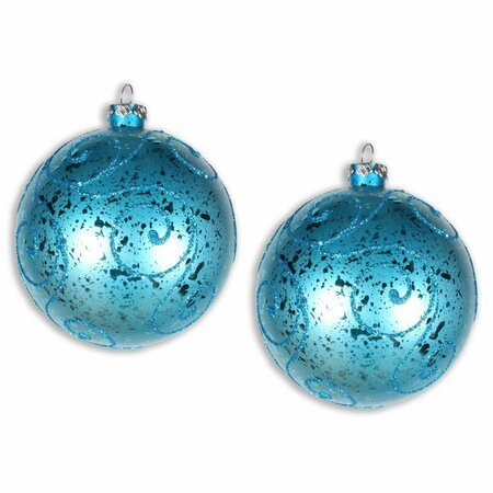 QUEENS OF CHRISTMAS 120 mm Glitter Ornament Ball, Aqua, 2PK ORN-BALL-120-AQ-2PK